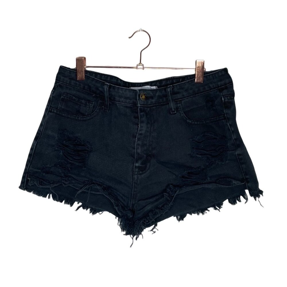 Klique B. Black High Rise Festival Jean Shorts Size 28 Distressed Destroyed